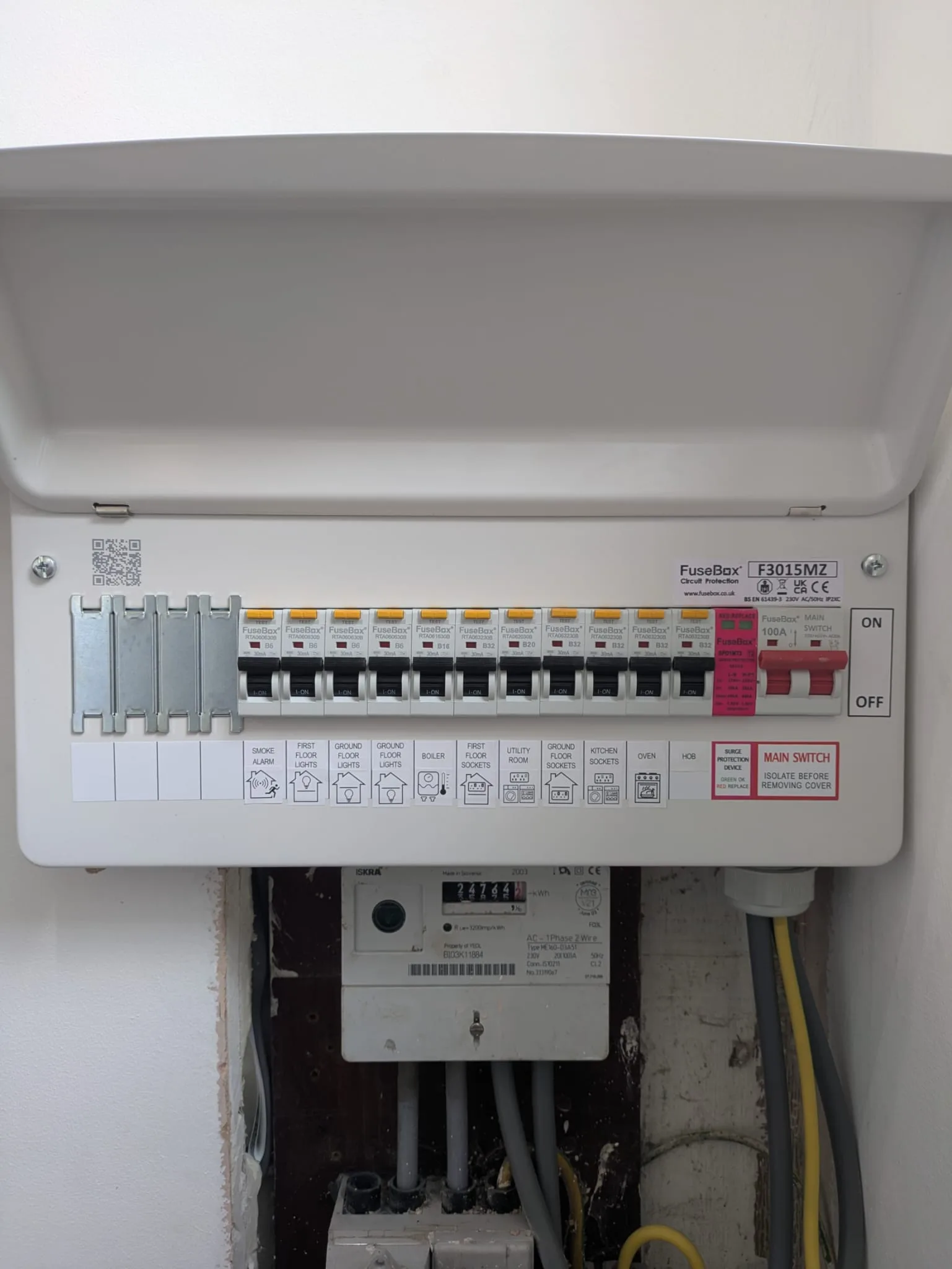 New FuseBox consumer unit with clearly labelled RCBO circuits